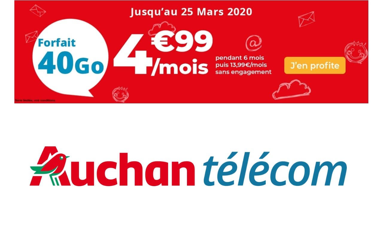 Forfait pas cher : 40 Go à 4,99€/mois avec Auchan télécom
