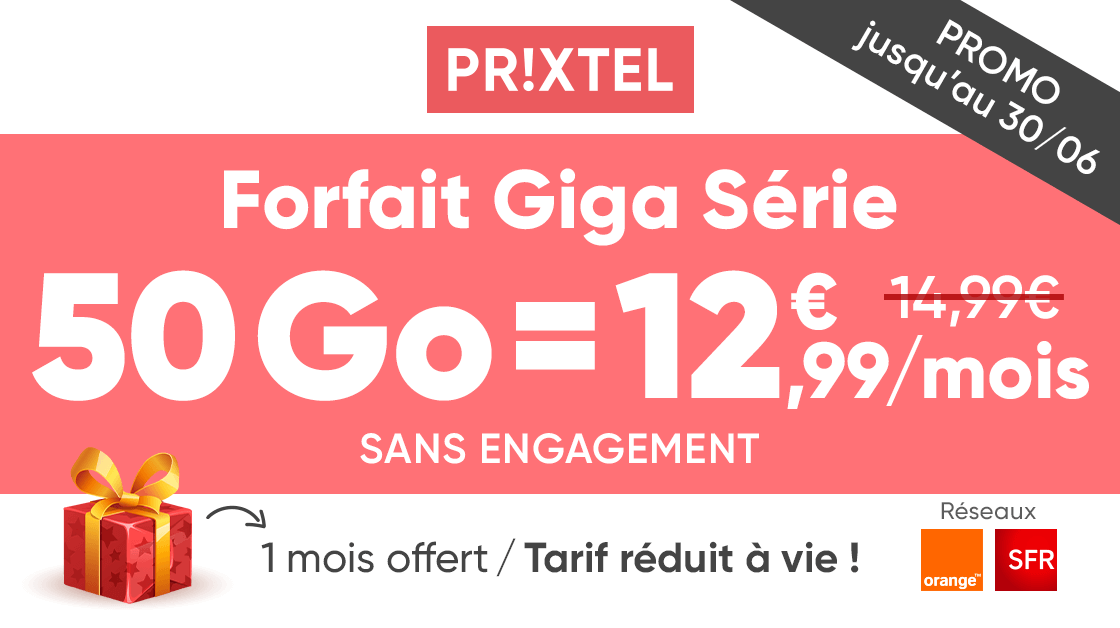 Forfait en Promo : 12,99€/mois pour 50 Go sur le réseau Orange ou SFR avec Prixtel