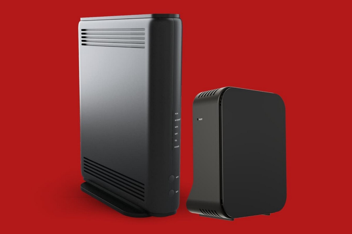 Répéteur Wi-Fi près de la Box SFR sur fond rouge, désormais gratuit avec la Starter Box