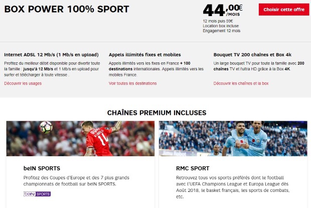 BeIN + RMC Sport à 19€/mois : le bon plan foot de SFR