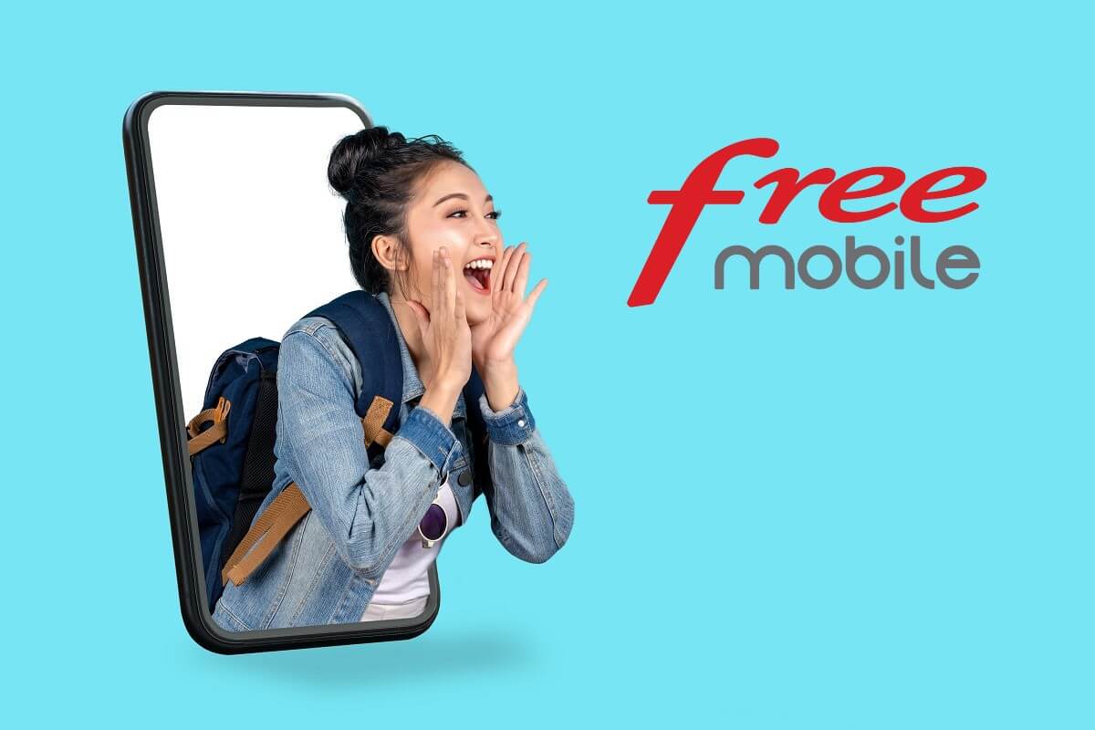 Femme sort d'un smartphone et prévient des promos de Freemobile