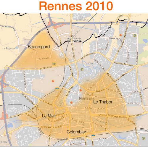 Carte du déploiement FTTH d'Orange à Rennes