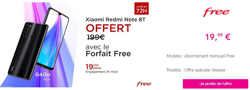 Vente privée Free Mobile : le Xiaomi Redmi Note 8 offert pour toute souscription au forfait Free.