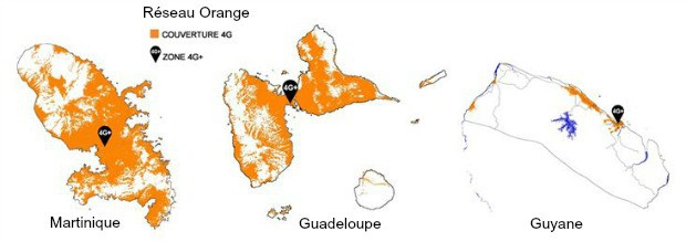 La couverture 4G d'Orange : Martinique, Guadeloupe, Guyane