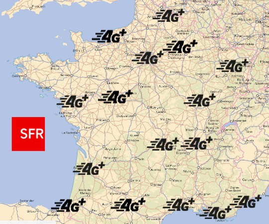 Carte de couverture 4G+ de SFR