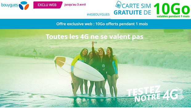 Promo Bouygues Telecom B&YOU 10 Go à 0€/1 mois