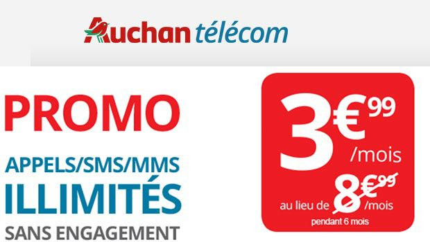 -5€ pendant 6 mois sur le forfait sans engagement illimité Auchan Télécom