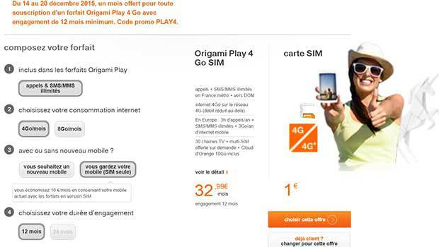 Le forfait Origami Play 4Go, en 12/24 mois, avec/sans mobile