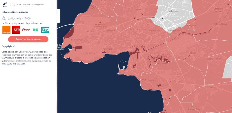 Carte Internet : la fibre Free à La Rochelle